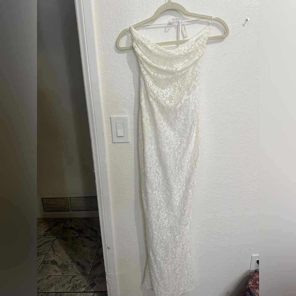 Elegant White Cowl Neck Dress
